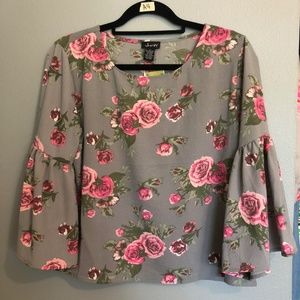 Floral Bell Sleeve Womens Top Large